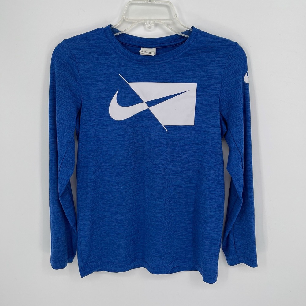 Nike Boys Blue Dri-FIT Graphic Long Sleeve Performance Shirt Size Large‎